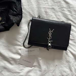 Y S L embossed croc crossbody bag